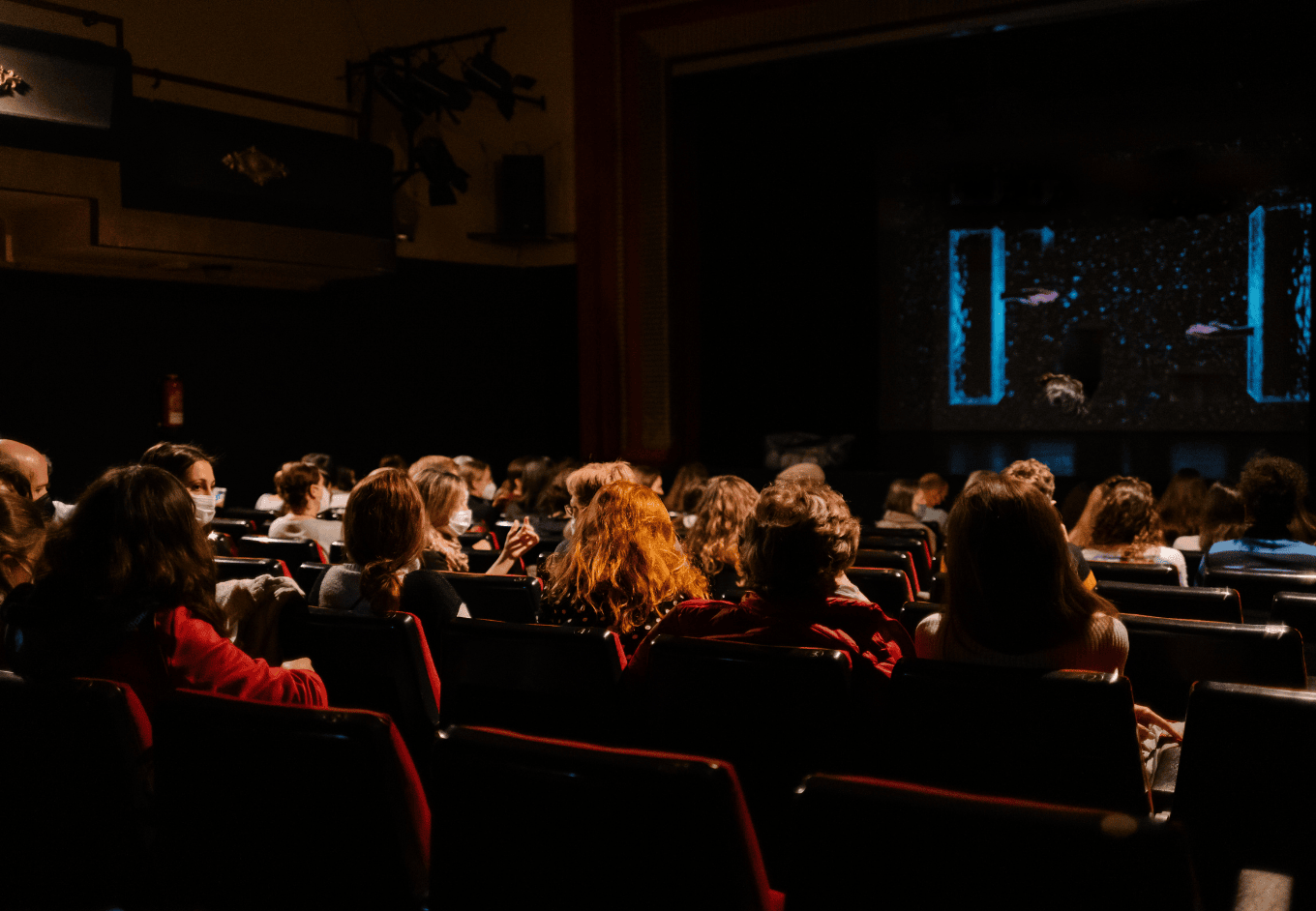 peoplein NYC watching a show in a theater