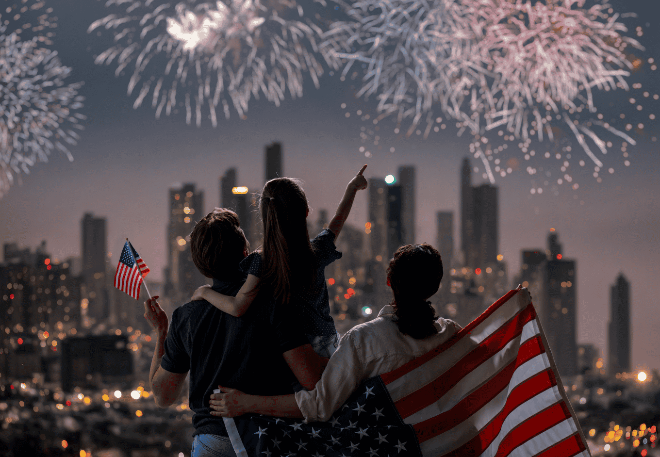 Family Celebrates Fourth of July with Fireworks