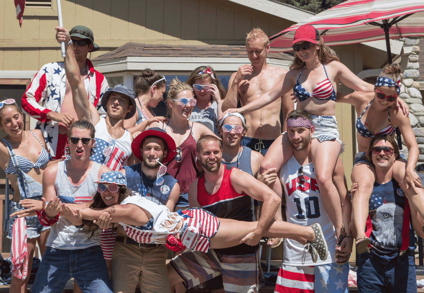 Portrait of adult friends celebrating Independence Day, USA