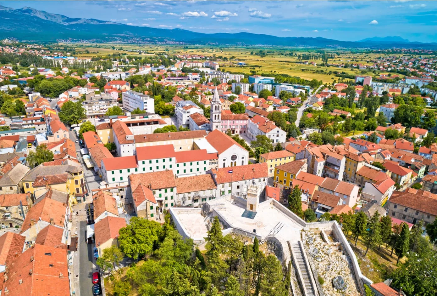 Aerial view of Sinj in Dalmatia hinterland southern Croatia