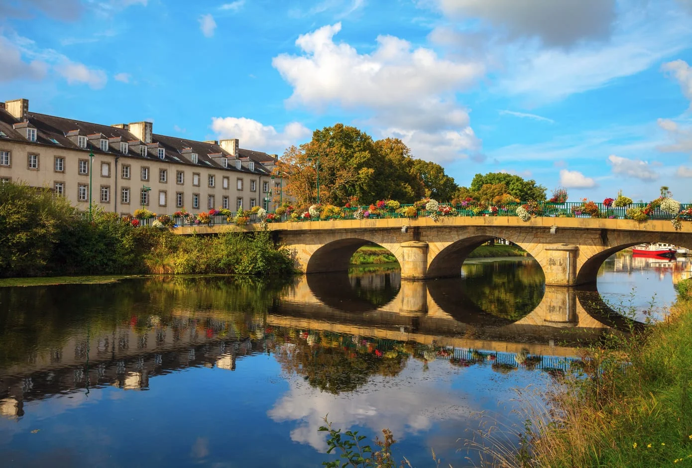 A bridge on Nantes Brest canal in Pontivy, Brittany, France. 