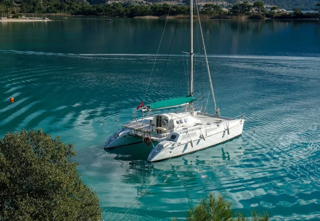 Picture of a catamaran boat in water 