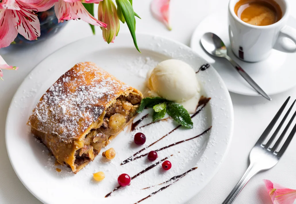 apple strudel with vanilla ice cream