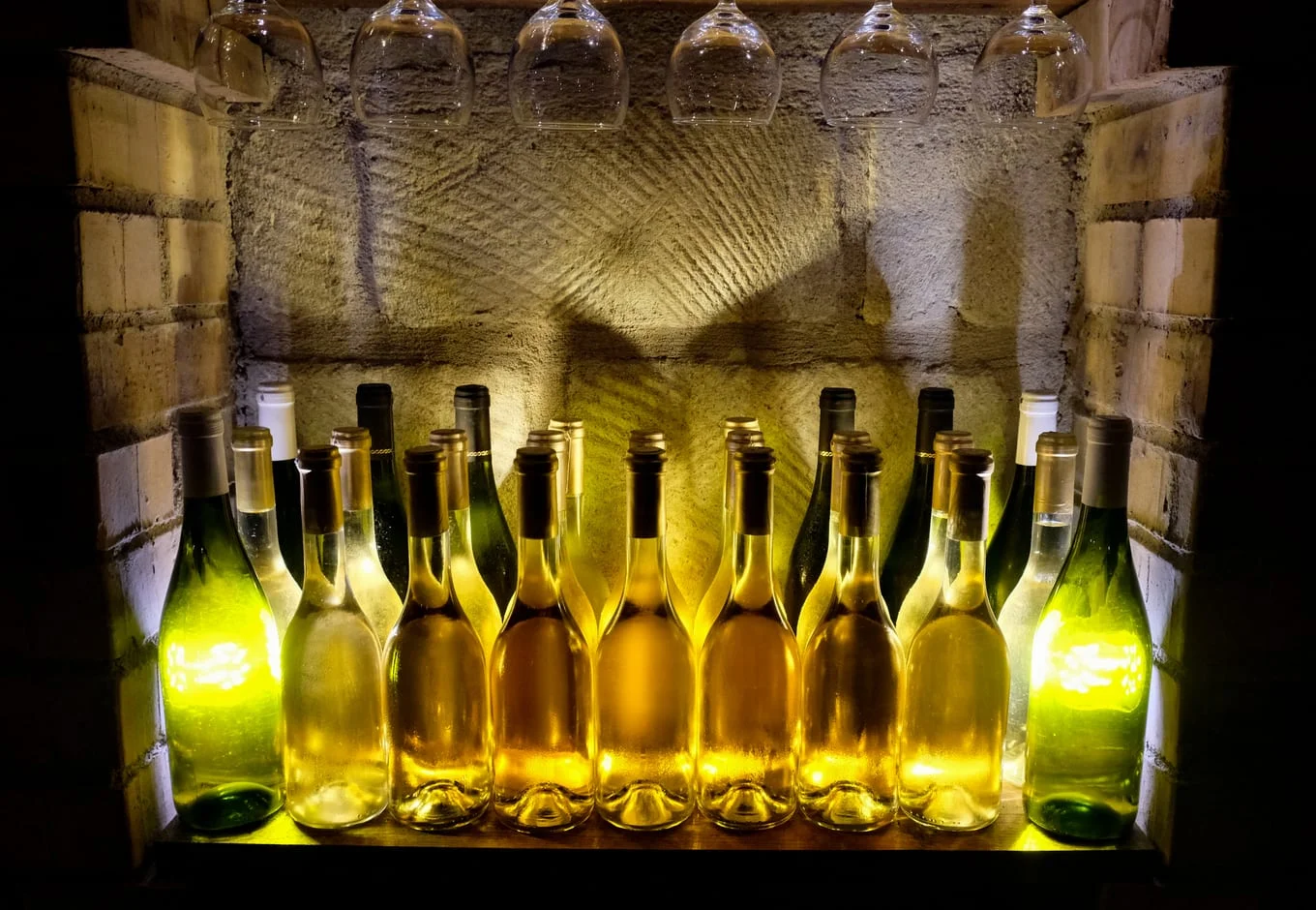 Bottles of Tokaji Wine on a wine Cellar in Hungary.