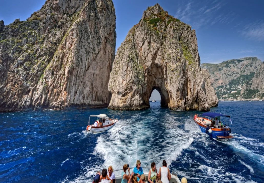 Capri boat tour reaching Blue Grotto