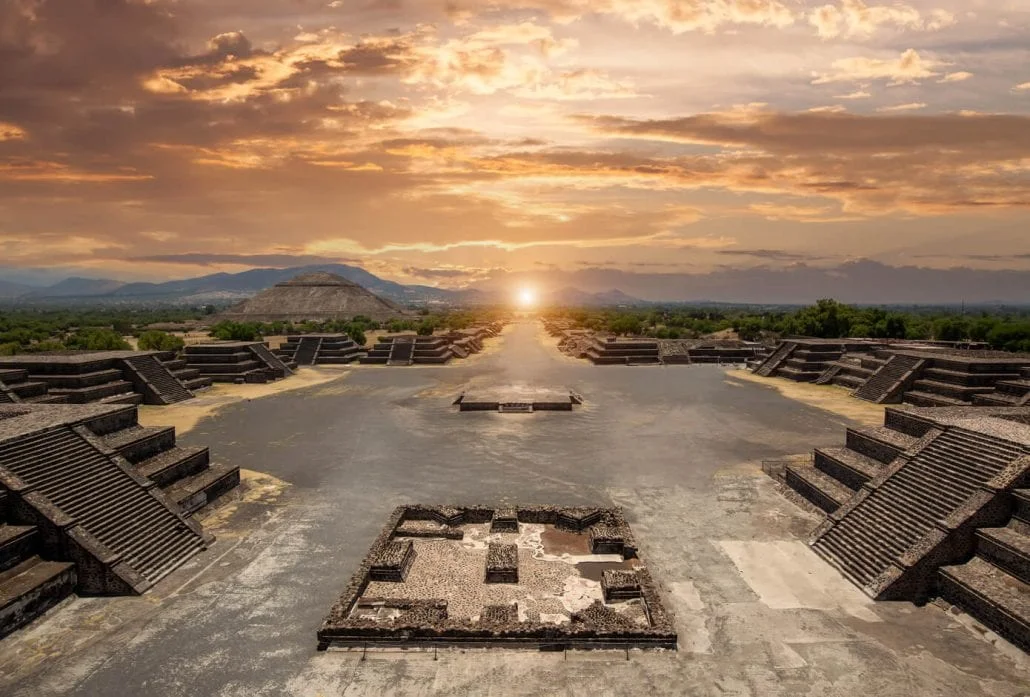 Landmark Teotihuacan pyramids complex located in Mexican Highlands and Mexico Valley close to Mexico City.