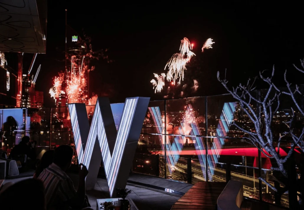 People watching the fireworks at W Brisbane 