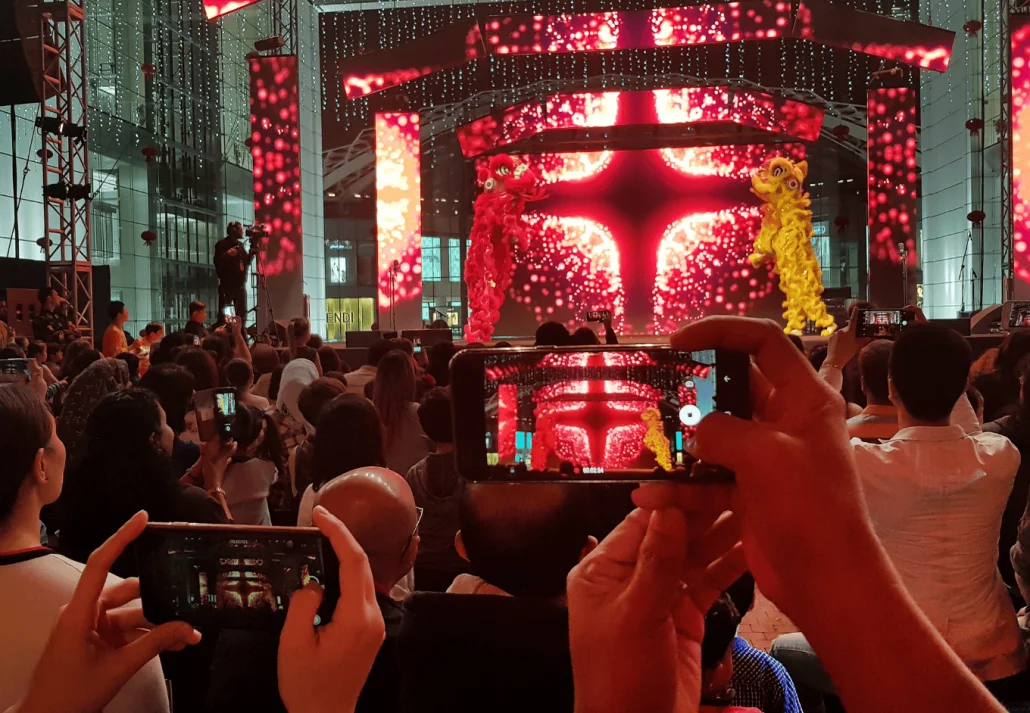 Taking photos with mobile phone, social media concept