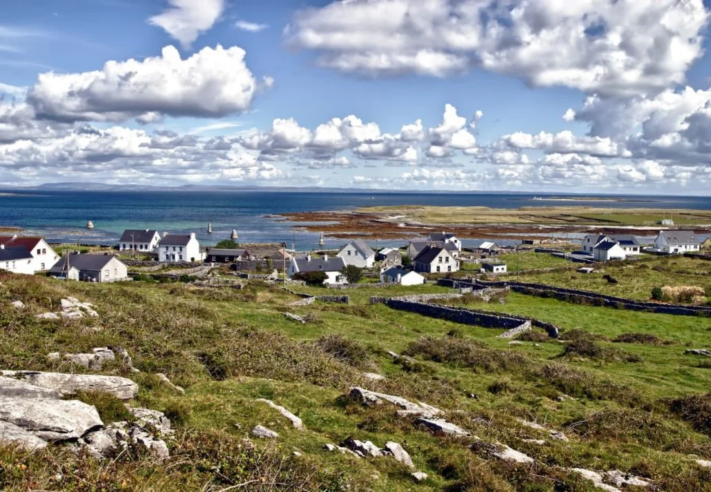 Overview of Kileany and the beautiful landscape of Inis Mór Island, Ireland, UK. 