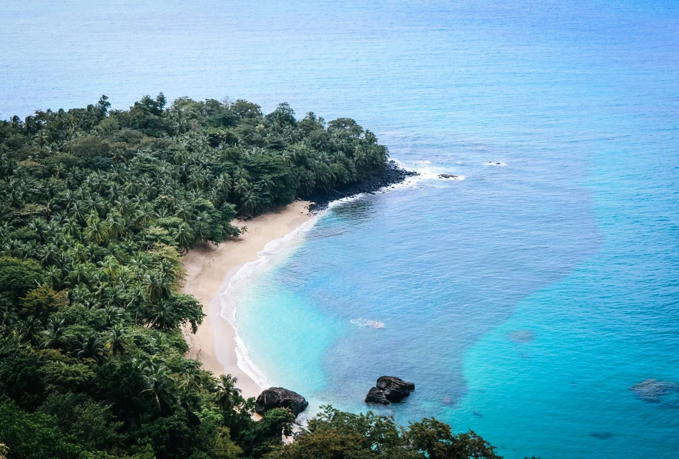 The famous banana beach on the beautiful island of Principe, São Tomé and Príncipe, Africa. 