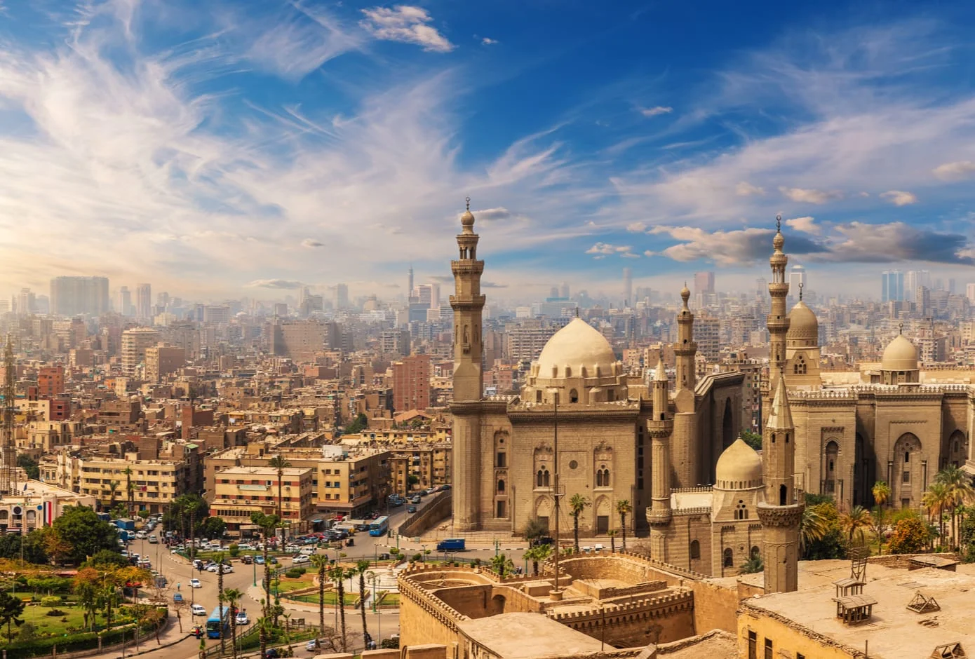 The Mosque-Madrasa of Sultan Hassan at sunset, Cairo Citadel, Egypt. 