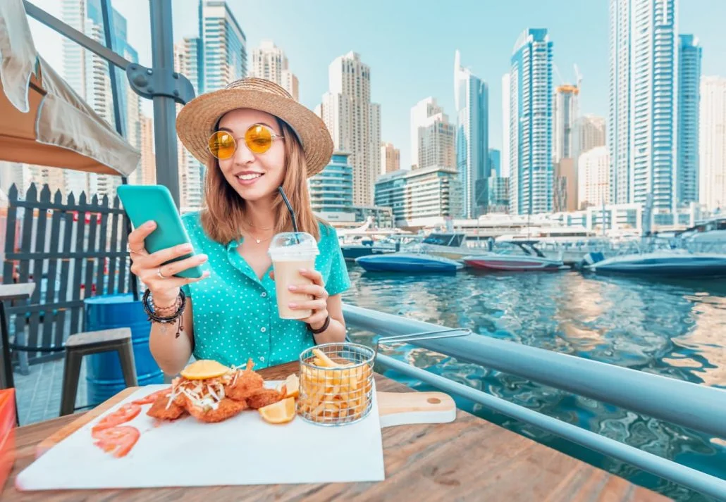 a woman at a restaurant