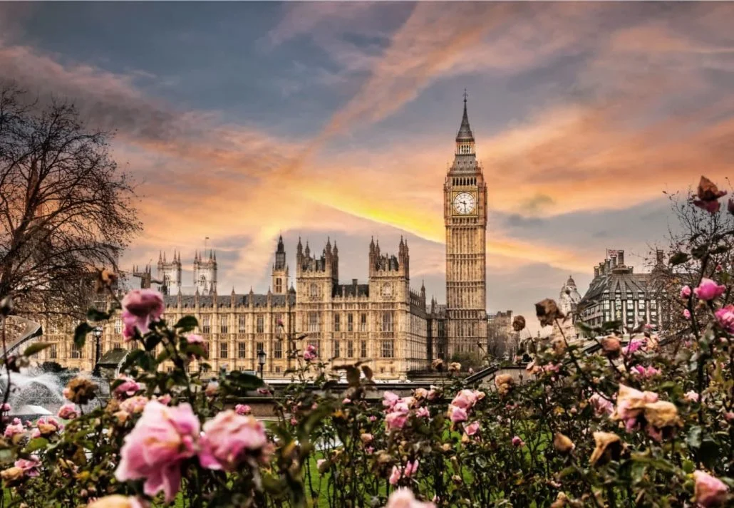 Best Time to Visit London - Big Ben, the Palace of Westminster in London, UK. View from a public garden with beautiful roses flowers.