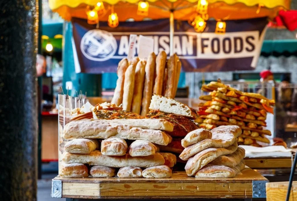 London Attractions - Freshly baked breads at Borough Market, London.