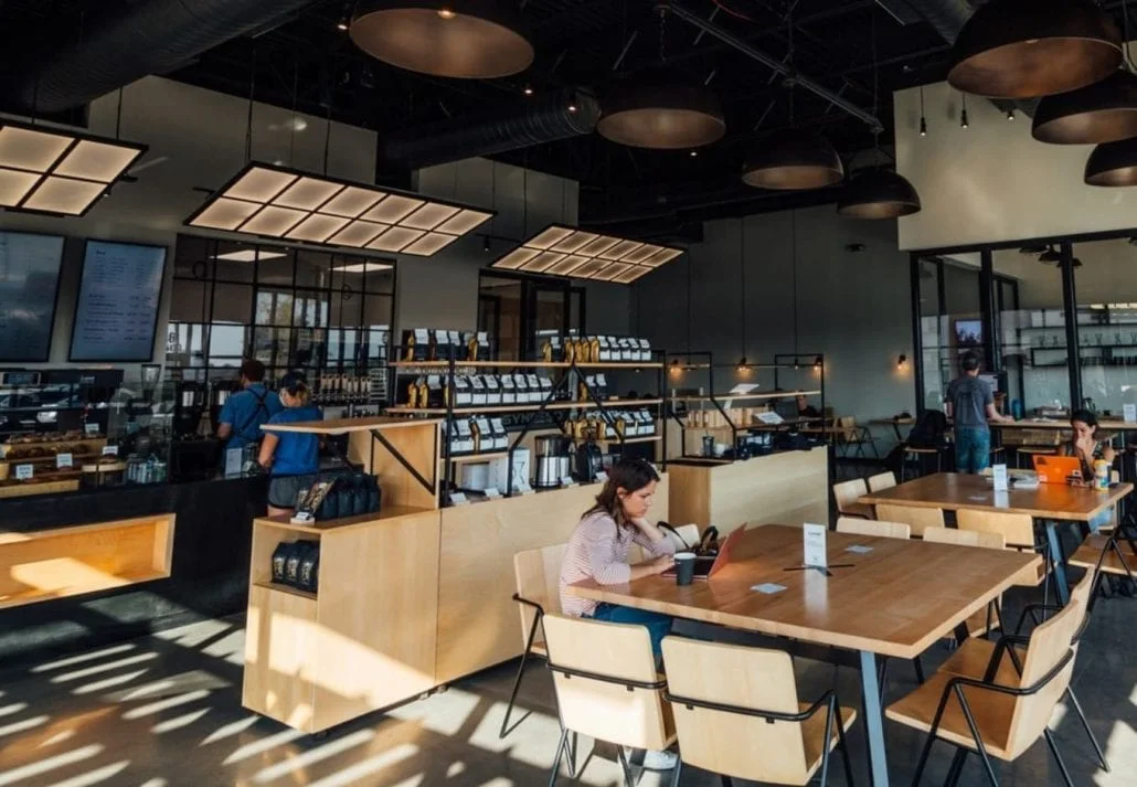 Interiors of Corvus Coffee Shop, Colorado.