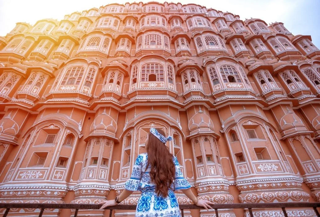 Young Woman during Sunset at Hawa Mahal, Jaipur,Rajasthan, India
