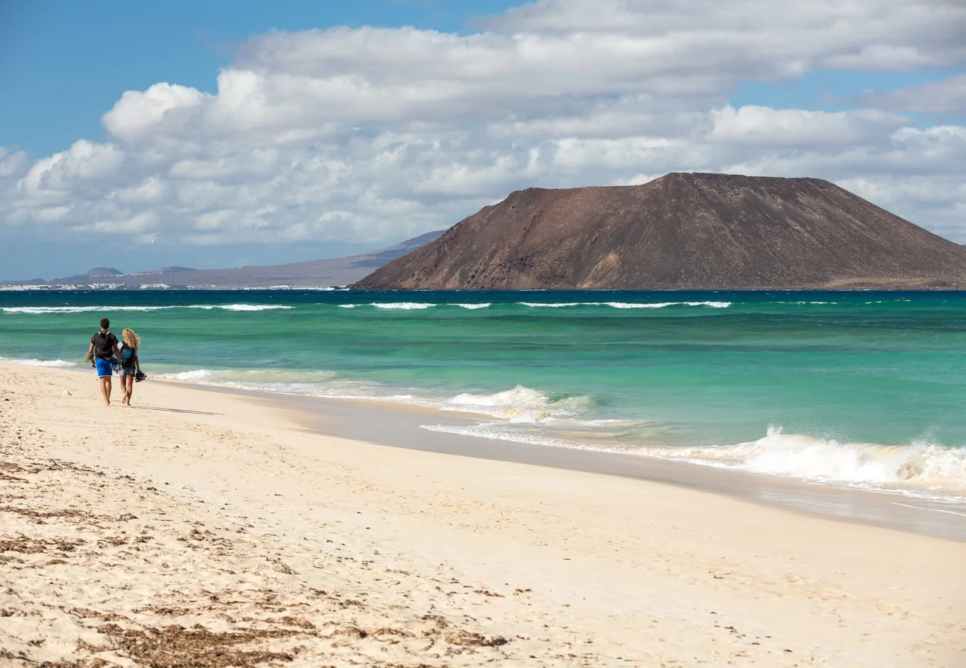 View of Lobos island from a Beach in Corralejo, Canary Islands, Spain 