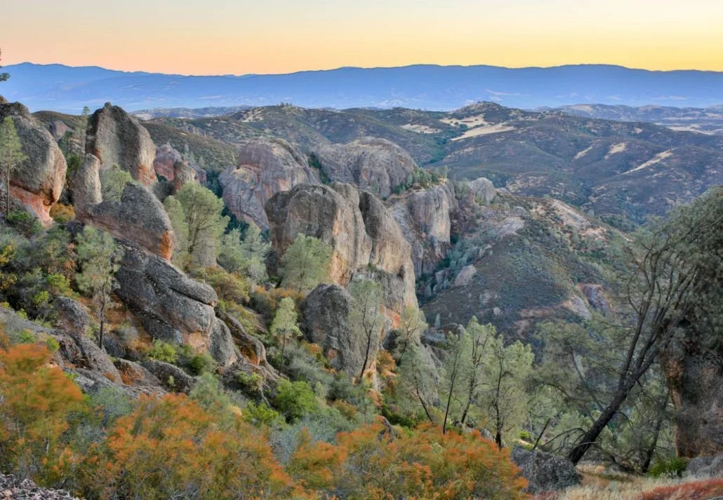 Twilight over Pinnacle Rock Formations. Pinnacles National Park, San Benito County, California, USA. 