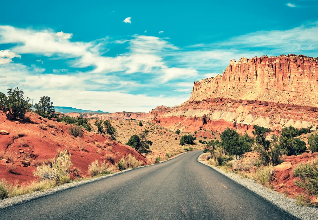 Retro toned picturesque road