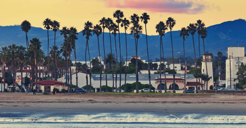 View of the Santa Barbara Waterfront during the sunset.