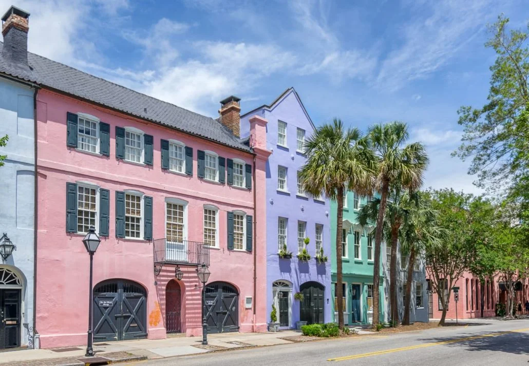 Rainbow Row in Charleston, South Carolina, USA.